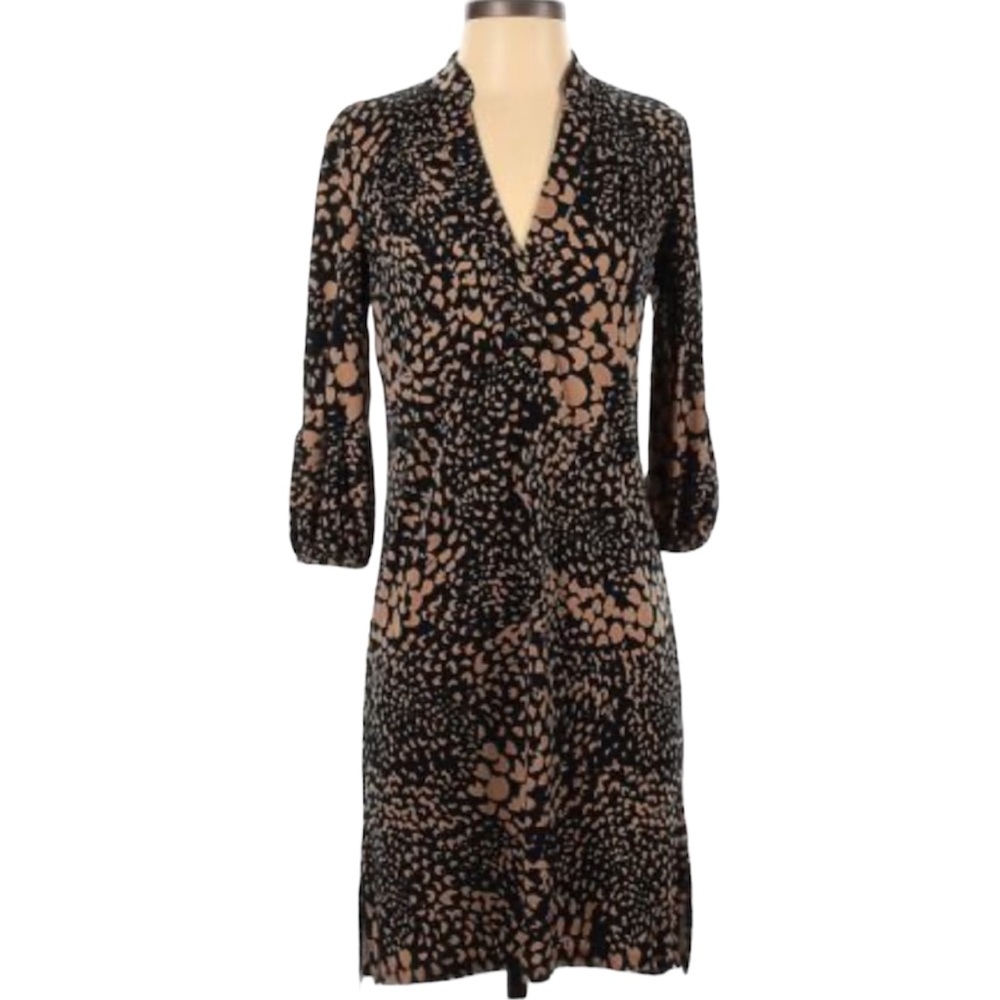 Banana Republic V-Neck Midi Dress, Statement Sleeves, Print Pattern